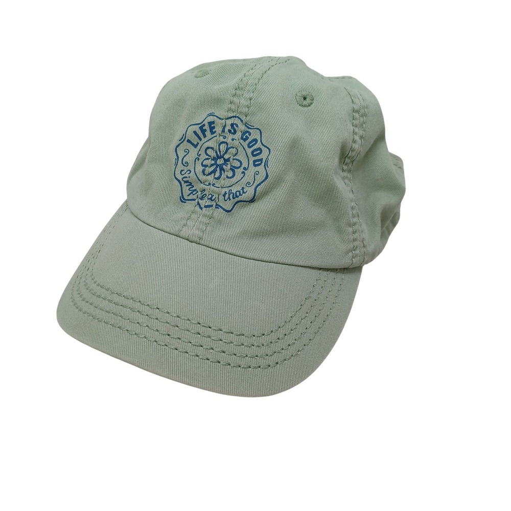 Life is Good Womens Sage Green Embroidered Cotton Adjustable Baseball Hat Cap